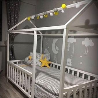 Baby Kinder Unisex  Beyaz Çatılı Beyaz Montessori Bebek ve Çocuk Karyolası