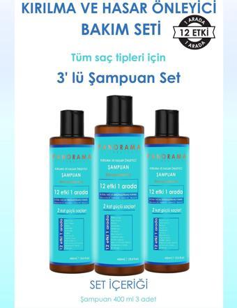 Panorama Professional Kırılma ve Hasar Önleyici Bakım Seti 12 Etki 1 Arada 400 ml x3 Şampuan 3'lü Set