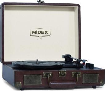 Midex Mtx-101CR Nostaljik Retro Pikap Plak Çalar (Şarjlı Bluetooth Aux Hoparlörlü 3 Devir) İğne Dahil