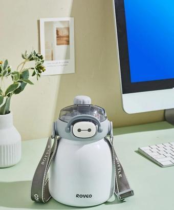 Rovco 1000ml Pipetli/rahat Içimli Askılı 6 Saat Sıcak/soğuk Yalıtımlı Çelik Termos Sticker ile