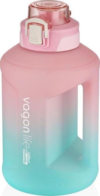 Vagonlife 1600ml Çift Renk Taşıma Askılı ve Kulplu Motivasyon Su Matarası Sticker Hediyeli