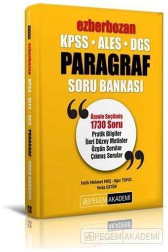 Pegem Akademi Yayıncılık Pegem Güncel Ezberbozan Kpss Ales Dgs Paragraf Soru Bankası - Pegem Akademi Yayıncılık