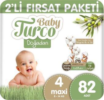 Baby Turco Doğadan 2'Li Fırsat Paketi Bebek Bezi 4 Numara Maxi 82 Adet