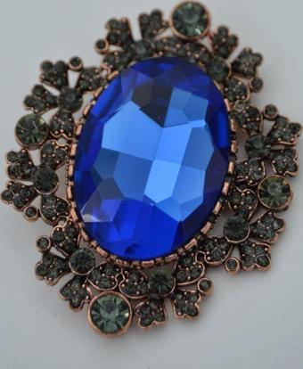 Stoneage Broş Safir Ve Zirkon Taşlı Büyük Boy Mavi