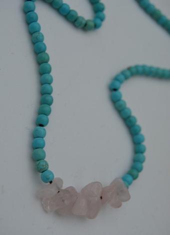 Stoneage Jewellery Pembe Kuvars Ve Turkuaz Taşlı Metalsiz Kolye Turkuaz ve Pembe
