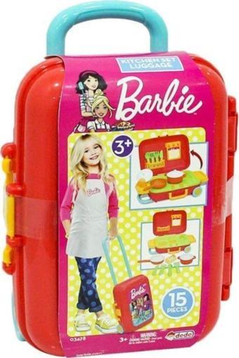 Barbie Kız Çocuk Oyuncak Mutfak Seti Tencere Tava Çatal Kaşık 15 Parça Çekçekli Tekerlekli Bavulum