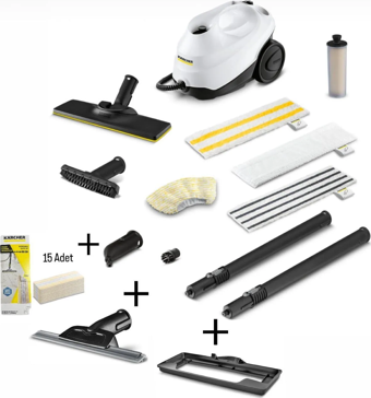 Karcher Sc 3 Easyfix Anniversary  Cam Temizleme Nozülü + Halı Temizleme Aparatı + 15 Mikrofiber Bez Halı Başlığı