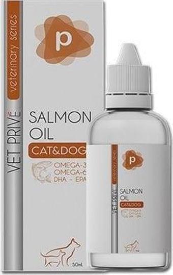 Vet Prive Veterinary Salmon Oil Kedi ve Köpekler için Omega 3 ve Omega 6 Sıvı Desteği 50 ml