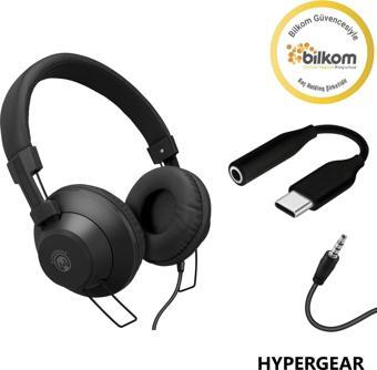 Hypergear 2024 V50 Type-C ve 3.5mm Jack Girişli Mikrofonlu Kablolu Kulaküstü Kulaklık Siyah