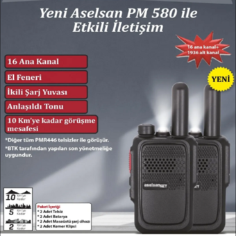 Aselsan PM-580 10Km Çekim Mesafeli Pmr El Telsizi (2'li Set)