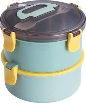 Vagonlife 1600ml Yuvarlak Lunchbox Yeni Koleksiyon Çift Katlı Çelik Sefer Tası Yemek Kutusu