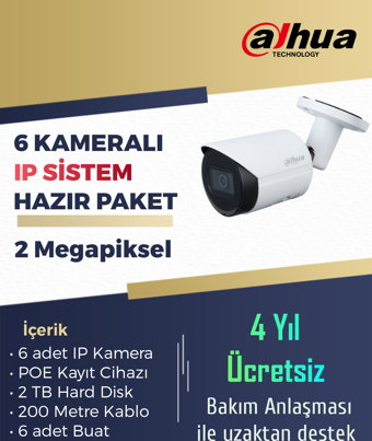 6 Kameralı IP Kamera Paket Sistem – Dahua Poe Nvr ve 2 Megapiksel IP Kameralı Set ve 2 TB HDD