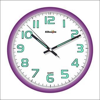 M3Decorium Fosforlu 28 Cm Ultra Mor Çerçeve Sessiz Kayar Saniye Ev Ofis Salon Mutfak Duvar Saati