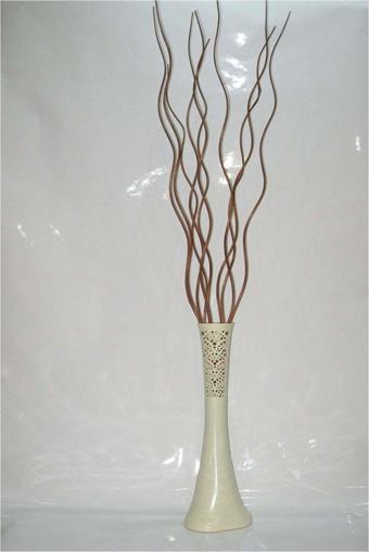 M3Decorium Uzun Kahverengi Dal 60 cm Desenli Krem Rengi Vazo