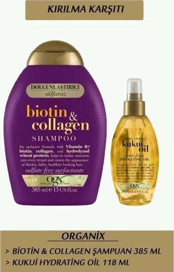 Organix Biotin Collagen Şampuan 385 ml + Hydrating Oil 118 ml