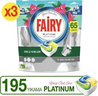 Fairy Platinum Yaza Özel Seri Bulaşık Makinası Deterjanı Tableti / Kapsülü  3 x 65 Kapsül