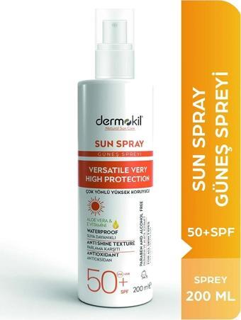 Dermokil Sun Sprey-Çok Yönlü Yüksek Koruyucu Güneş Spreyi 50 Spf 200 Ml