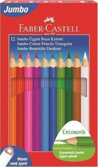 Faber-Castell 12 Renk Jumbo Tam Boy Üçgen Kuru Boya Kalemi