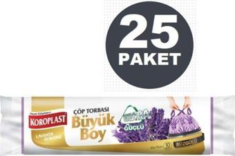 Koroplast Ekstra Güçlü Lavanta Büzgülü Büyük Boy 10lu Çöp Torbası X 25 Paket (65*70 Cm)