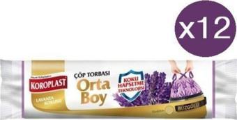 Koroplast Lavanta Büzgülü Orta Boy Çöp Torbası 15'li X 12 Paket 55x60 Cm.
