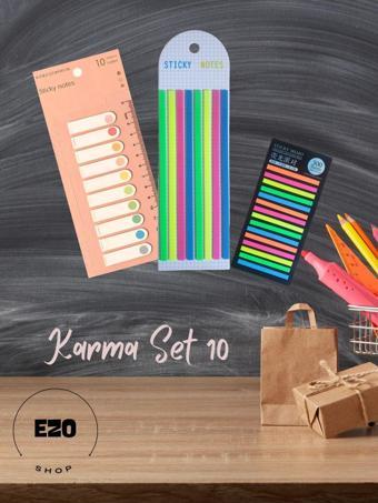 Ezoshop 3 lü Set Postit Uzun Kısa Serit Seffaf Yapiskanli Not Kagidi Kirtasiye Post it Ayraç Karma Set 10