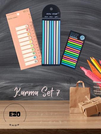 Ezoshop 3 lü Set Postit Uzun Kısa Serit Seffaf Yapiskanli Not Kagidi Kirtasiye Post it Karma Set-7