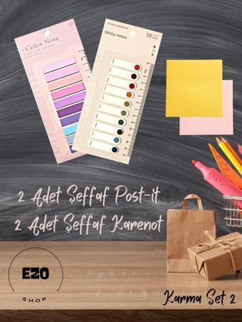 Ezoshop 4'lü Set Şeffaf Renkli Yapışkan Post İt Not Kağıdı Karenot Karma Set 2