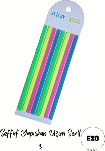 Ezoshop Post-it Sticky Notes Şeffaf Renkli Yapışkan Postit Not Kağıdı Etiketi Uzun Şerit 3