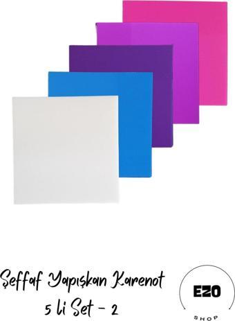 Ezoshop Şeffaf Renkli Postit Yapışkan Post-İt Not Kağıdı Karenot 5 li Set-2