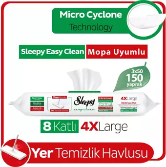 Sleepy Easy Clean Beyaz Sabun Katkılı Mopa Uyumlu Yer Temizlik Havlusu 50 Yaprak 3'lü