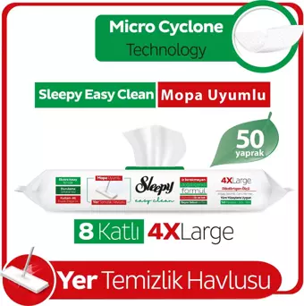 Sleepy Easy Clean Beyaz Sabun Katkılı Mopa Uyumlu Yer Temizlik Havlusu 50 Yaprak