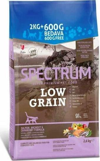 Spectrum Low Grain Somonlu Hamsili Kızılcıklı Kısırlaştırılmış Kedi Maması 2,6 Kg Bonus Paket