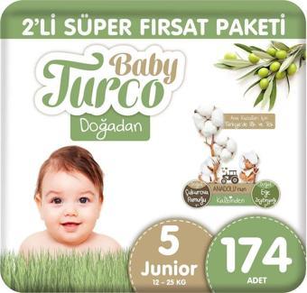 Baby Turco Doğadan 2'Li Süper Fırsat Paketi Bebek Bezi 5 Numara Junior 174 Adet