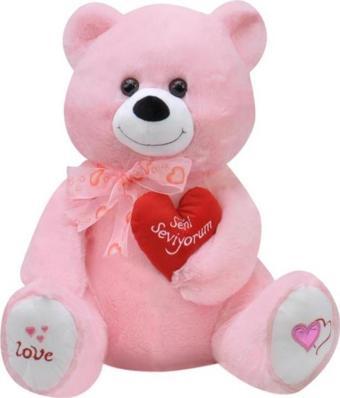 Tıkıl Ayı 57 cm Pembe Kalpli Pelüş Ayı Sevgiliye Hediye