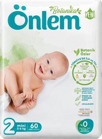 Önlem Botanika 2 Numara Mini Bebek Bezi Jumbo Paket 60 Adet (3 - 6 kg)