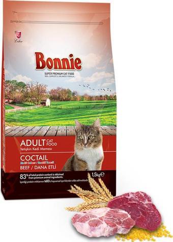 Bonnie Renkli Taneli Dana Etli Yetişkin Kedi Maması 1,5 Kg