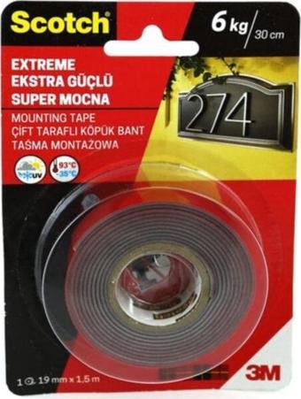 3M 4002 Scotch® Extra Güçlü Çift Taraflı Köpük Bant 19mm x 1,5m