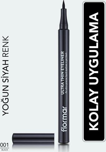 Flormar Ultra Ince Uçlu Eyeliner (Siyah) - Ultra Thin Eyeliner - 001 Black - 8690604478491