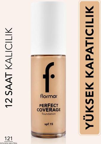 Flormar Perfect Coverage Yoğun Kapatıcı Su Bazlı Fondöten (Nötr Alt Ton) -121 Golden Natural -8682536058322
