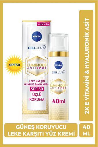 Nivea Luminous630 Güneş Korumalı Leke Karşıtı Gündüz Yüz Kremi 40 Ml, Spf50, Hyaluronik Asit, E Vitamini