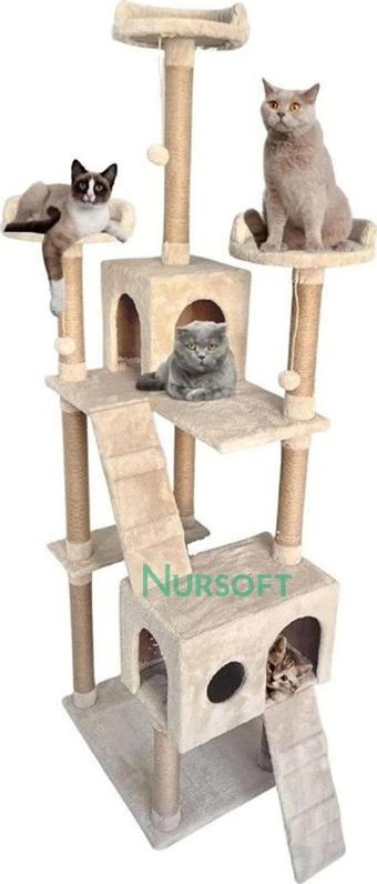 Nursoft Cat City Yeni Rezidans Kedi Oyun Evi ve Tırmalama Bej