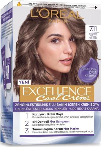 L'Oréal Paris Excellence Cool Creme Saç Boyası – 7.11 Ekstra Küllü Kumral