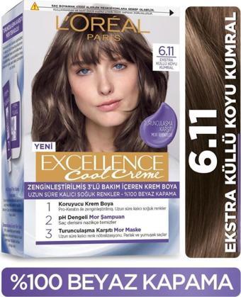 L'Oréal Paris Excellence Cool Creme Saç Boyası – 6.11 Ekstra Küllü Koyu Kumral