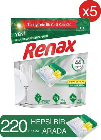 Renax Hepsi Bir Arada Bulaşık Makinesi Tableti 44'lü 5 Adet