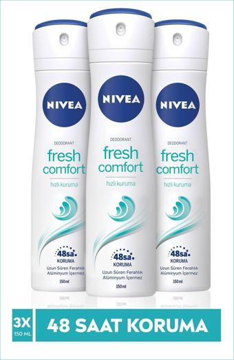 Nivea Fresh Comfort Kadın Sprey Deodorant 150 Ml X3 Adet,48 Saat Koruma,hızlı Kuruma