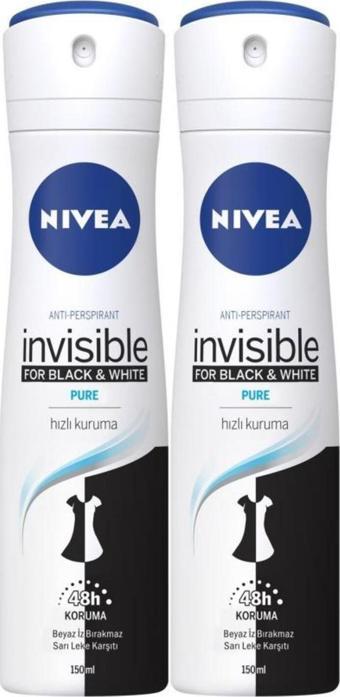 Nivea Kadın Deodorant Sprey Invisible Black & White Pure 150ml Kadın 2'li Avantaj Paketi