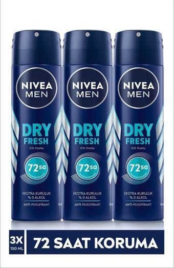 Nivea Men Erkek Sprey Deodorant Dry Fresh 150 ml X3 Adet,72 Saat Anti-perspirant Koruma