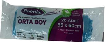 Polmix Çöp Torbası Orta Boy 55x60Cm 70Gr 11Mikron 30Lt Mavi 20li