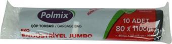 Polmix Jumbo Boy Çöp Torbası 80x110 Cm 50 Mikron 90Lt Siyah 10lu