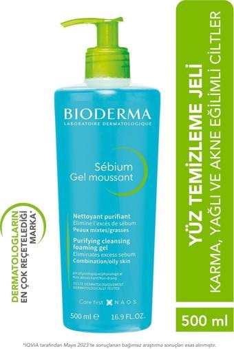 Bioderma Sebium Foaming Gel Karma, Yağlı ve Akne Eğilimli Ciltler İçin Yüz Temizleme Jeli 500 ml